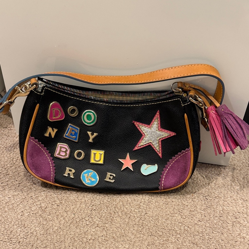 Dooney & Bourke Black Bag with Purple and Pink Accents